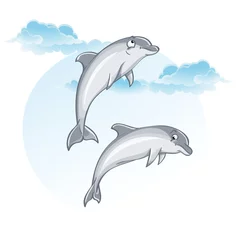 Poster Im Rahmen Cartoon-Bild von Delfinen. © nearbirds