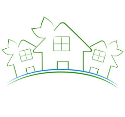 Vector illustration of the three green houses icon