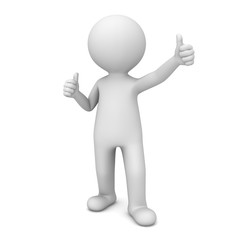 3D Man Showing Like Thumbs Up isolated over white background