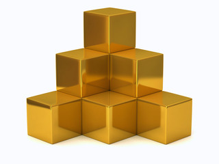 Illustration of golden cubes isolated on white background