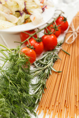 Pasta with tomatoes and herbs