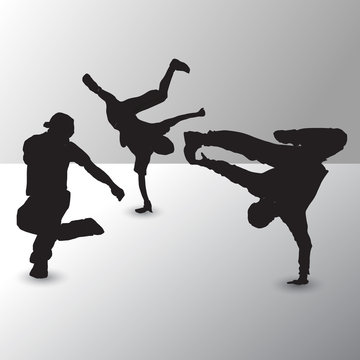 Collection of different break-dance silhouettes. Vector illustra
