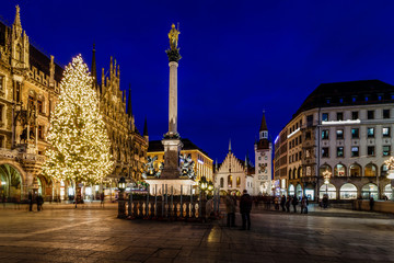 Fototapeta na wymiar Marienplatz in the Evening, Munich, Bavaria, Germany