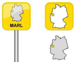 Marl - Ortsschild, Button und Deutschlandkarte