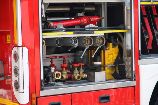 rescue equipment and shutting down the fire inside fire truck