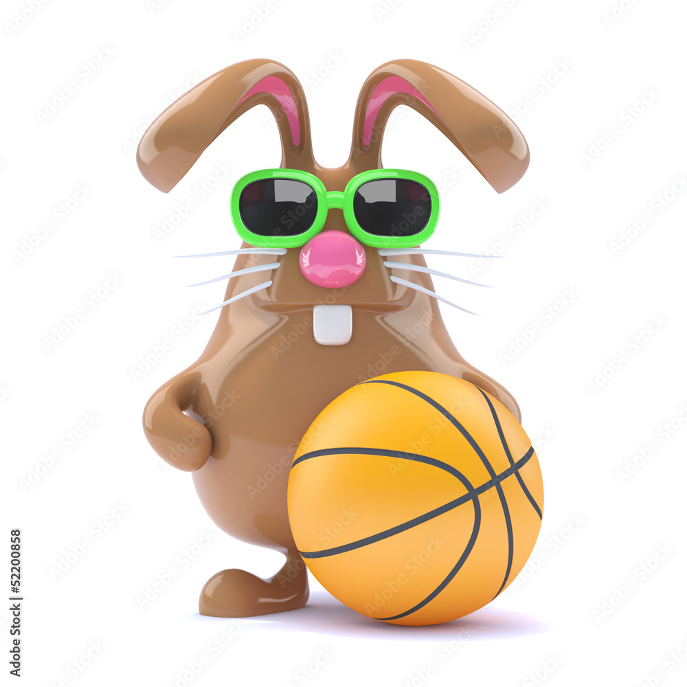 Canvas Prints Chocolate bunny plays basketball