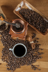 Traditional rural coffee theme on wooden table