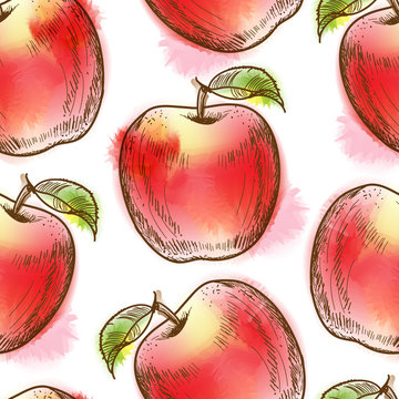 Seamless pattern with red apple