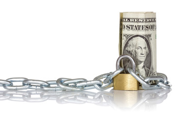 U.S. dollar banknote with lock and chain