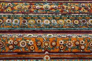 Mosaic Flowers on Wat Pho, Bangkok, Thailand