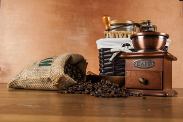 Italian coffee on wooden table