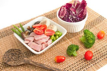 Fototapeta na wymiar ham salad and mix vegetable