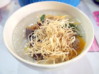 Traditional chinese porridge rice gruel in bowl, congee.