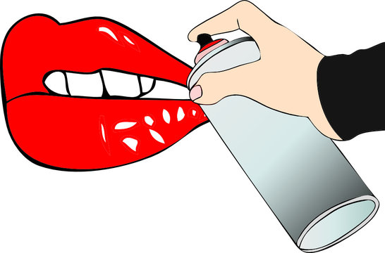 red lips being sprayed with aerosol clip art preview