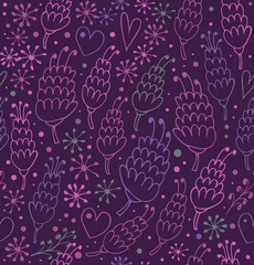 Romantic seamless pattern with flowers and hearts