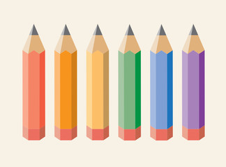 Colour pencils isolated on beige background. Vector illustration