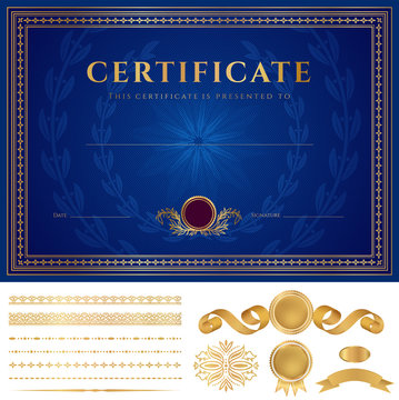Certificate / Diploma template. Guilloche pattern, borders