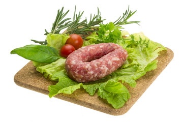 Salami with rosemary, salad and tomatoes