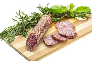 Salami with rosemary, basil