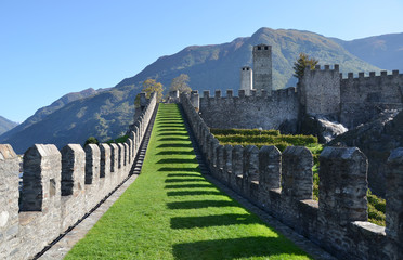 Fototapeta na wymiar Ancient fortifications in Bellinzona, Switzerland
