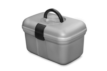 Grey plastic tool box isolated white background
