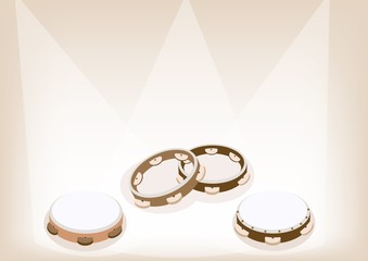 Beautiful Three Tambourine on Brown Stage Background