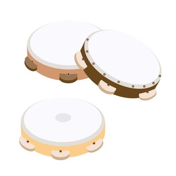 Beautiful Three Wooden Tambourine on White Background