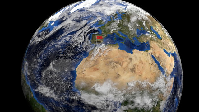 Morocco flag on pole on earth globe animation