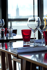 Restaurant, table, couverts, bistrot, verres, objet, service