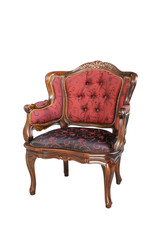 Vintage red silk cloth chair isolated