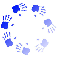 conceptual circle or spiral of blue hand prints