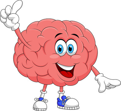 Cute brain cartoon character pointing