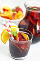 Sangria red wine with fruits