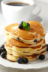 Stack of pancakes with fresh blueberry