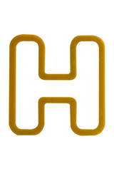 Plastic hollow alphabet (H) on white background with work path