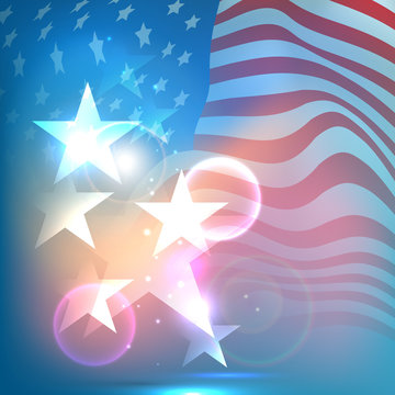 Shiny stars on waving American Flag background. Fourth of July I