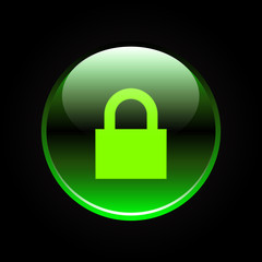 Green glossy lock button on black