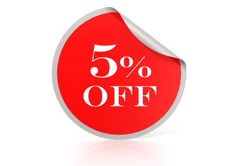 Red round sticker for 5 percent discount