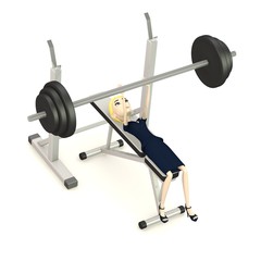 3d render of cartoon character with benchpress