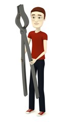 3d render of cartoon character with blacksmith pliers