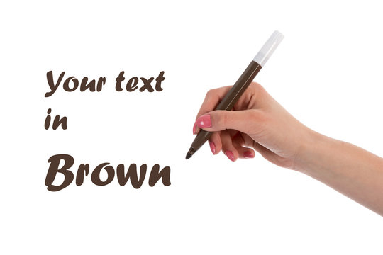 Hand writing with brown pencil isolated on white background