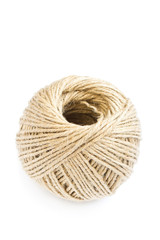 rolling ball of hemp rope isolated on white
