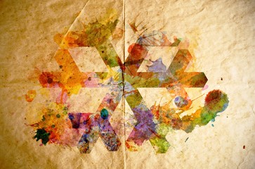 Watercolor snowflake, old paper background