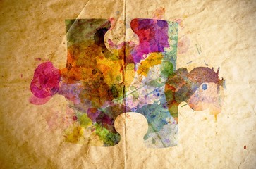 Watercolor puzzle, old paper background