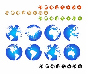 Set of vector globe icons - all continents