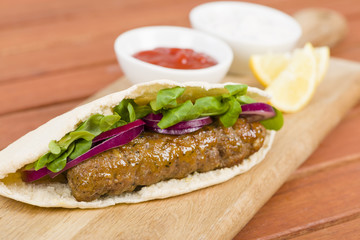 Seekh Kebab in Pita Bread - Grilled minced meat kebab sandwich