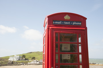 Red telephone box at Bigbury on Sea Devon UK