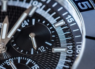 Chronograph detail. Selective focus, shallow depth of field