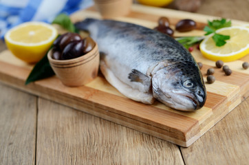 Raw trout on the board