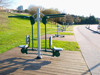 Exercise machines in a park